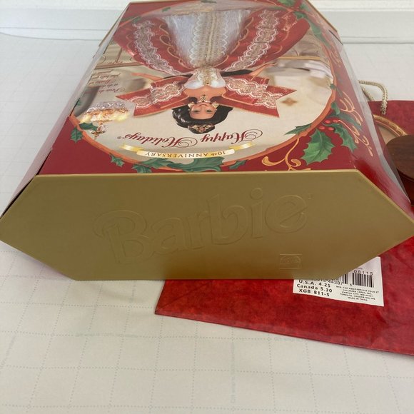 *RARE* FRENCH EDITION Brunette 1997 Holiday Barbie 10th Anniversary Set - Picture 7 of 11